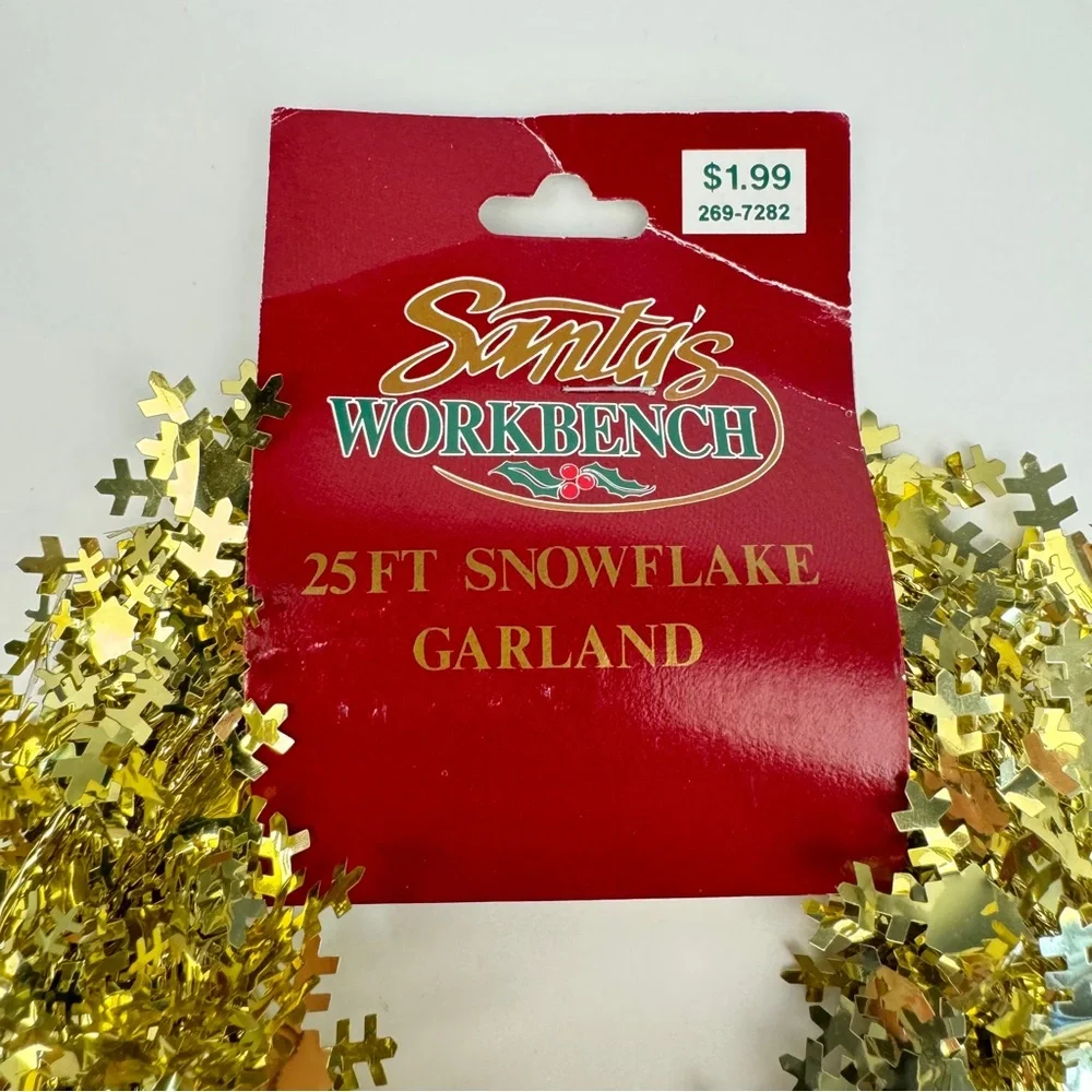 Vtg 1997 25ft Gold Snowflake Garland Wired Santas Workbench Fabri Centers of USA